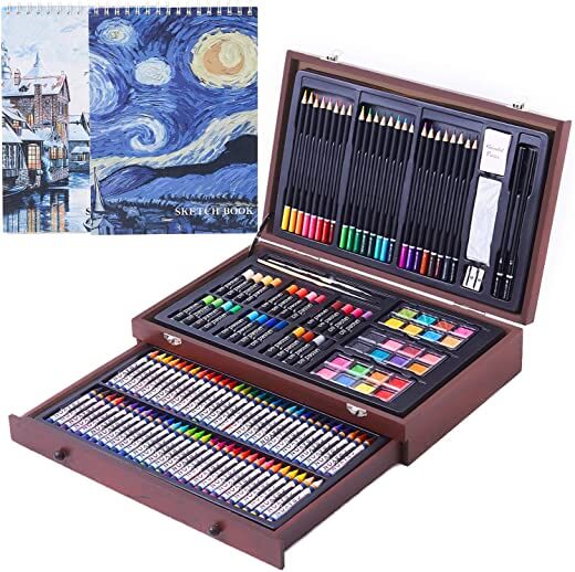 145 piece deluxe art set with 2 x 50 page drawing pad art supplies in