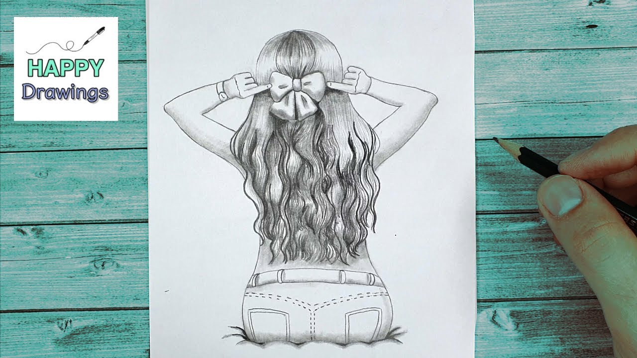 1588689455 A girl with beautiful hair Pencil Sketch drawing How