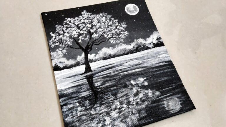 Black & White / Easy Landscape Painting for beginners / Acrylic Painting Technique