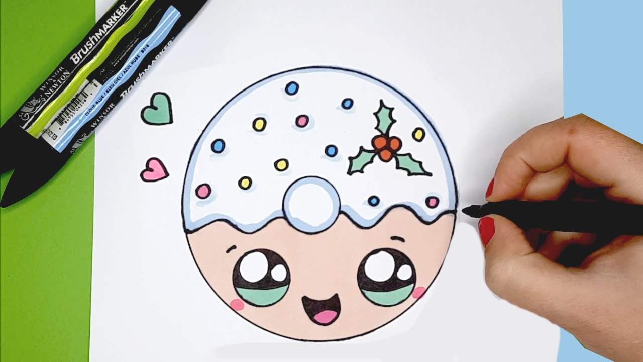 HOW TO DRAW A CUTE CHRISTMAS DONUT EASY HAPPY
