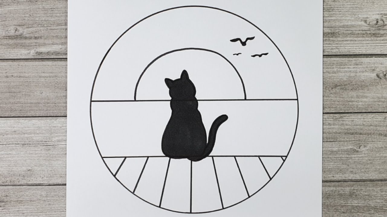 CAT DRAWING CIRCLE DRAWING DRAWING SCENERY IN A