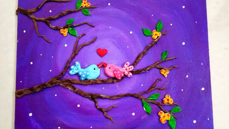 3D clay art painting/Love Birds Clay Art Painting/DIY 3D Clay Mural art on canvas/Love Birds Scenery