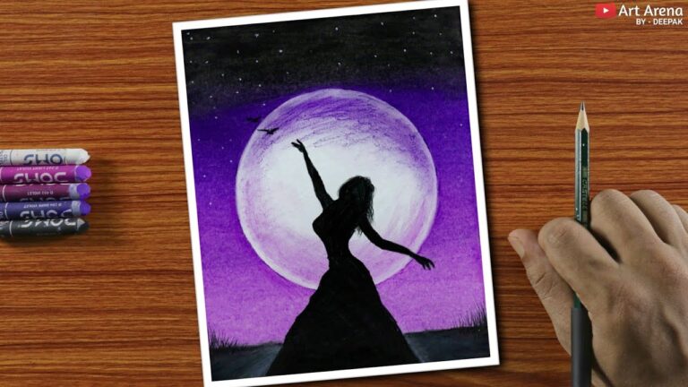 A Girl in Moonlight 2 - Easy Drawing for Beginners with Oil Pastels - Step by Step