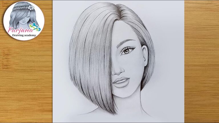 A Girl with Beautiful Hair pencil sketch Step by