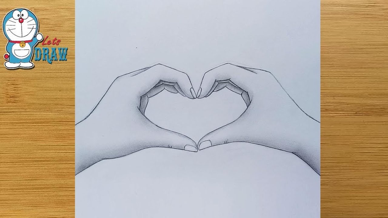 A drawing of making the heart sign with hands
