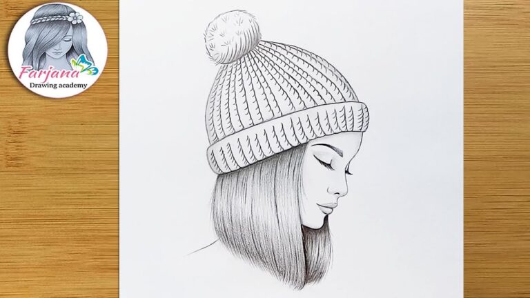A girl wearing a winter hat Pencil sketch tutorial