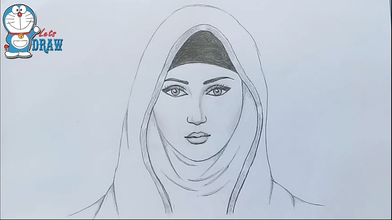 A girl with hijab pencil sketch How to draw