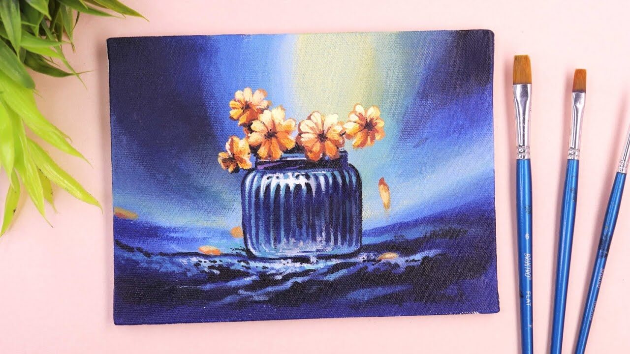 Acrylic painting of beautiful and simple cute flowers