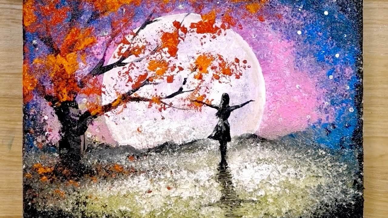 Aluminum painting techniques / How to draw a girl looking at the full moon