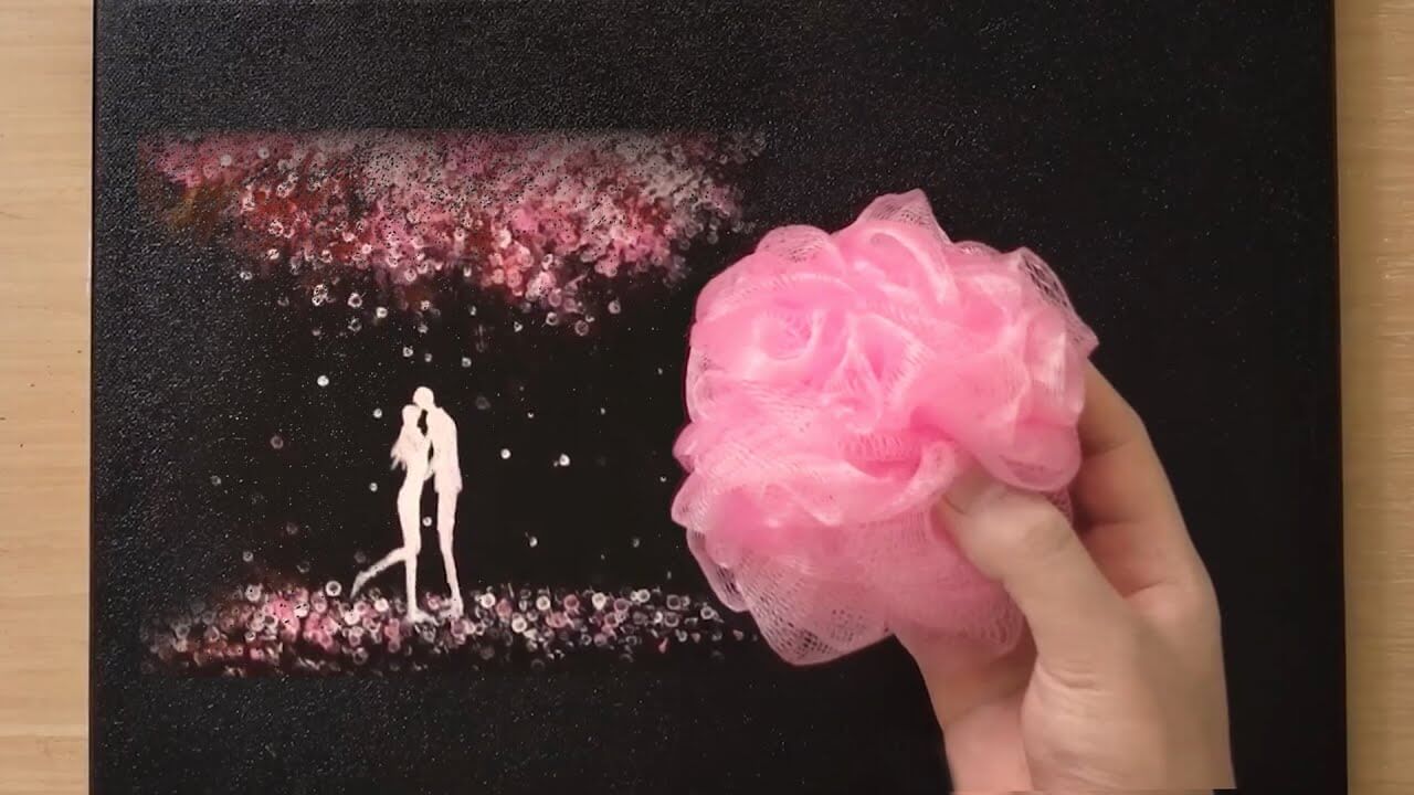 Bath Sponge painting technique for beginners / Painting a couple under tree / Creative art
