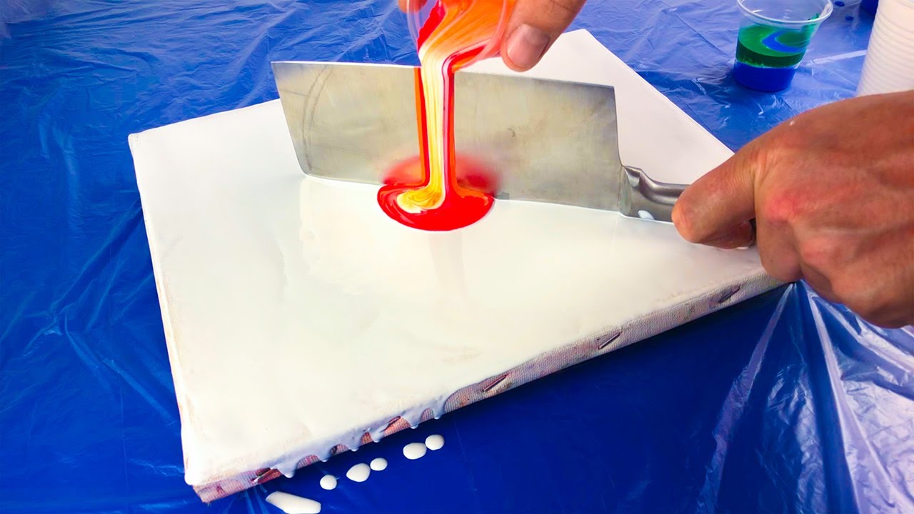 Beautiful Acrylic Pour Painting With A Cleaver