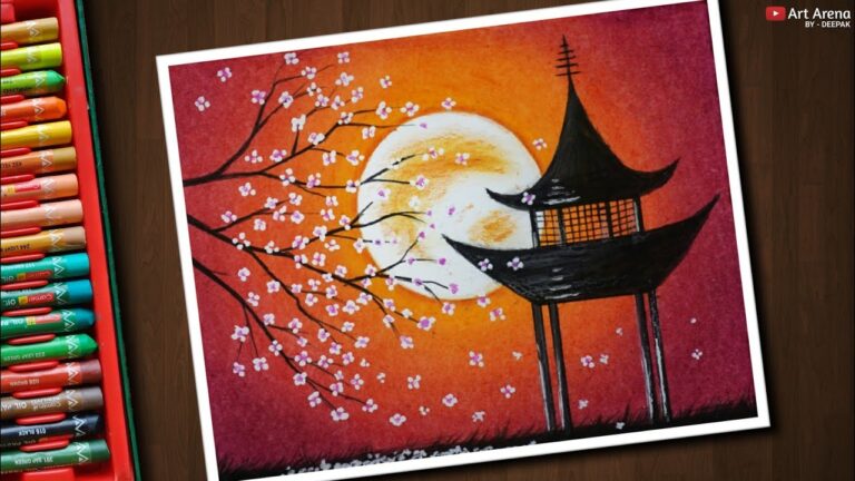 Beautiful Autumn Sunset Scenery Drawing for Beginners with Oil Pastels - Step by Step