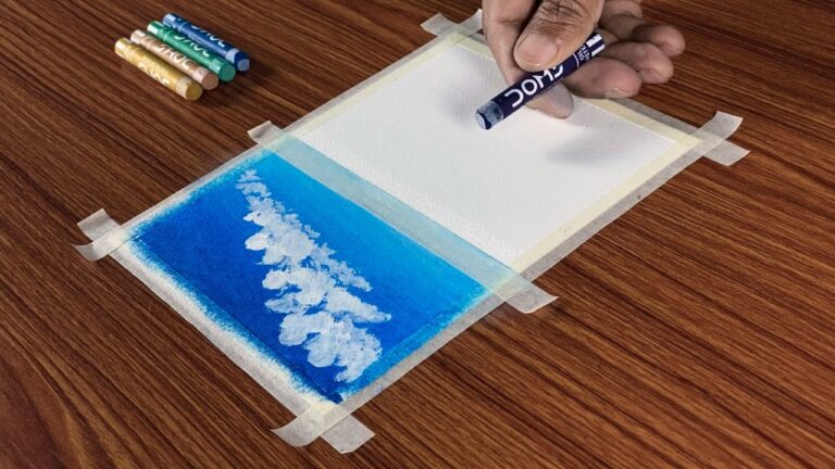 Beautiful Beach Scenery / Drawing with Oil Pastels / Step by Step