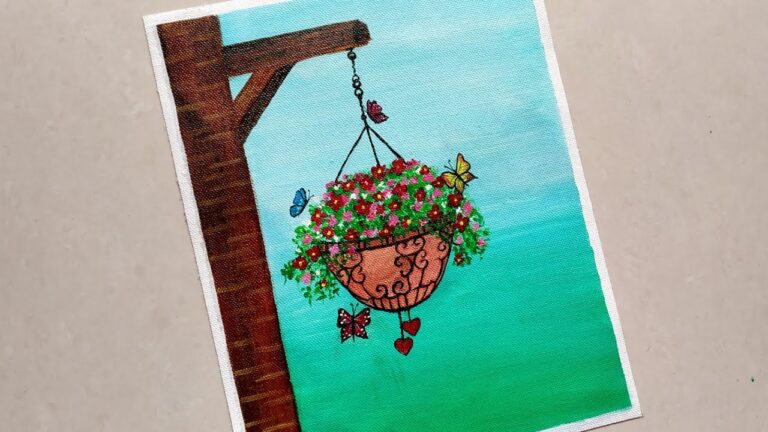 Beautiful Hanging Flowers and Butterflies Acrylic Painting/Easy Acrylic painting for beginners /