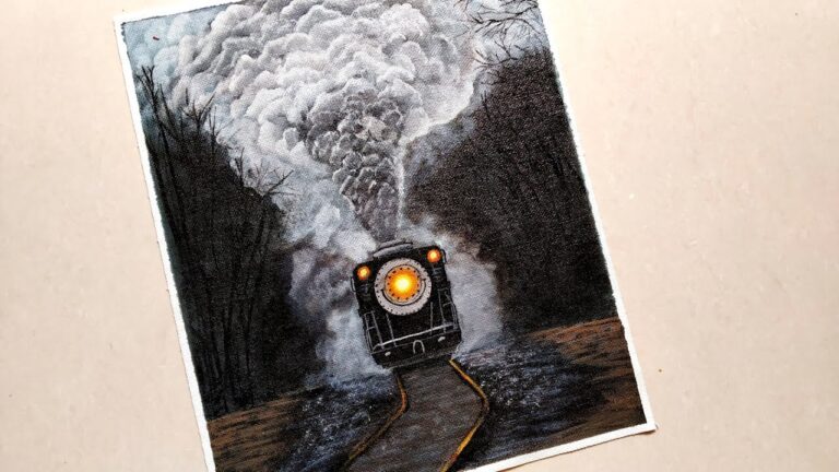 Black and White- Snowy Train Step by Step Acrylic Painting for Beginners / How to draw a Train