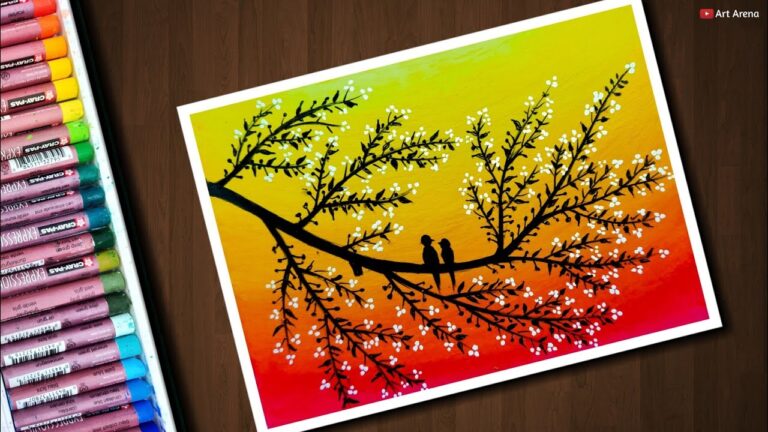 Blossom Drawing with Oil Pastels for beginners - step by step