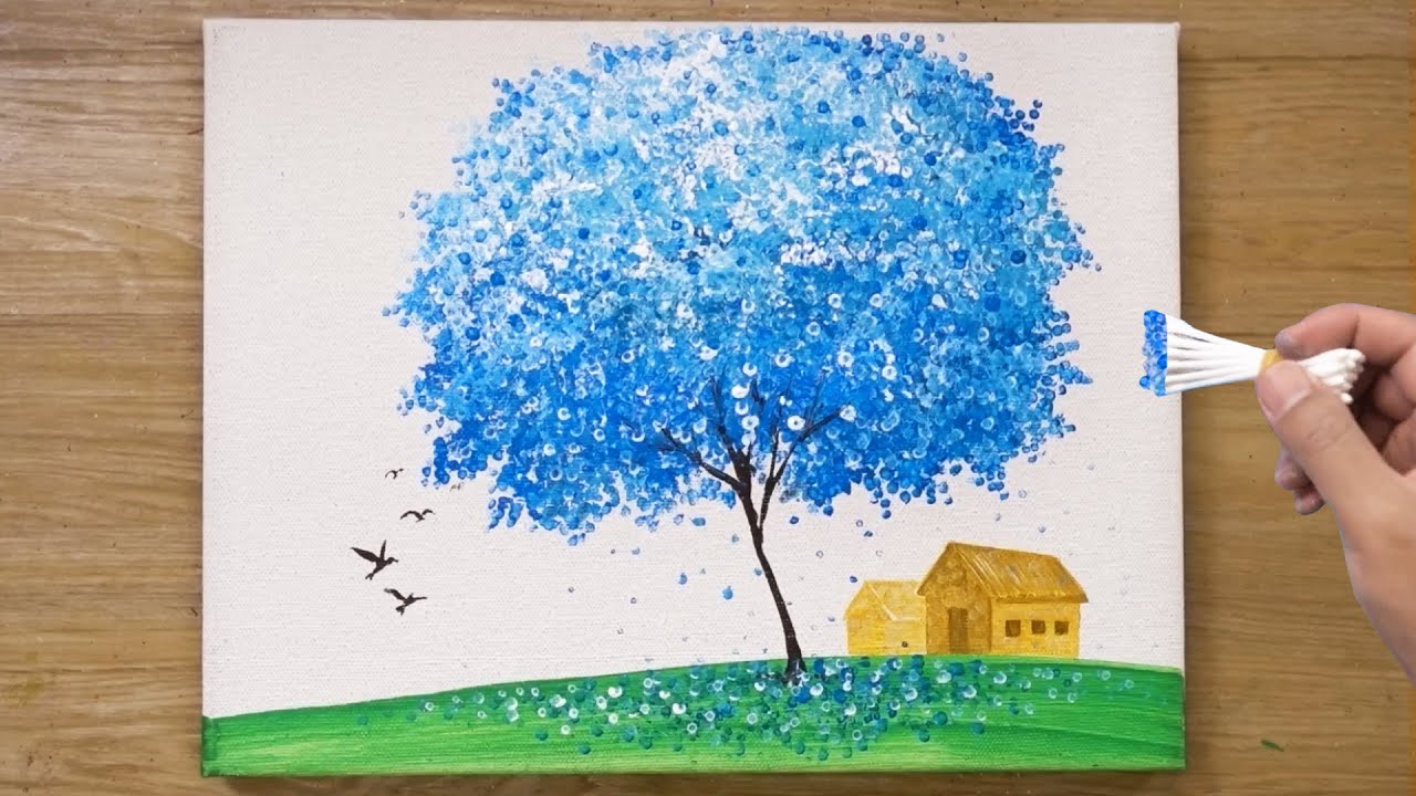 Blue Sky / Cotton Swabs Painting Technique #445
