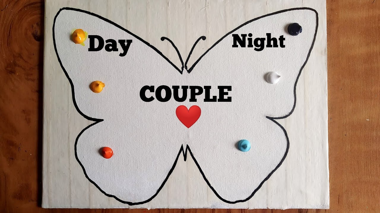 Butterfly-Couple Day & Night Double Exposure Painting/ Easy Masking Tape Satisfying Video/Acrylic
