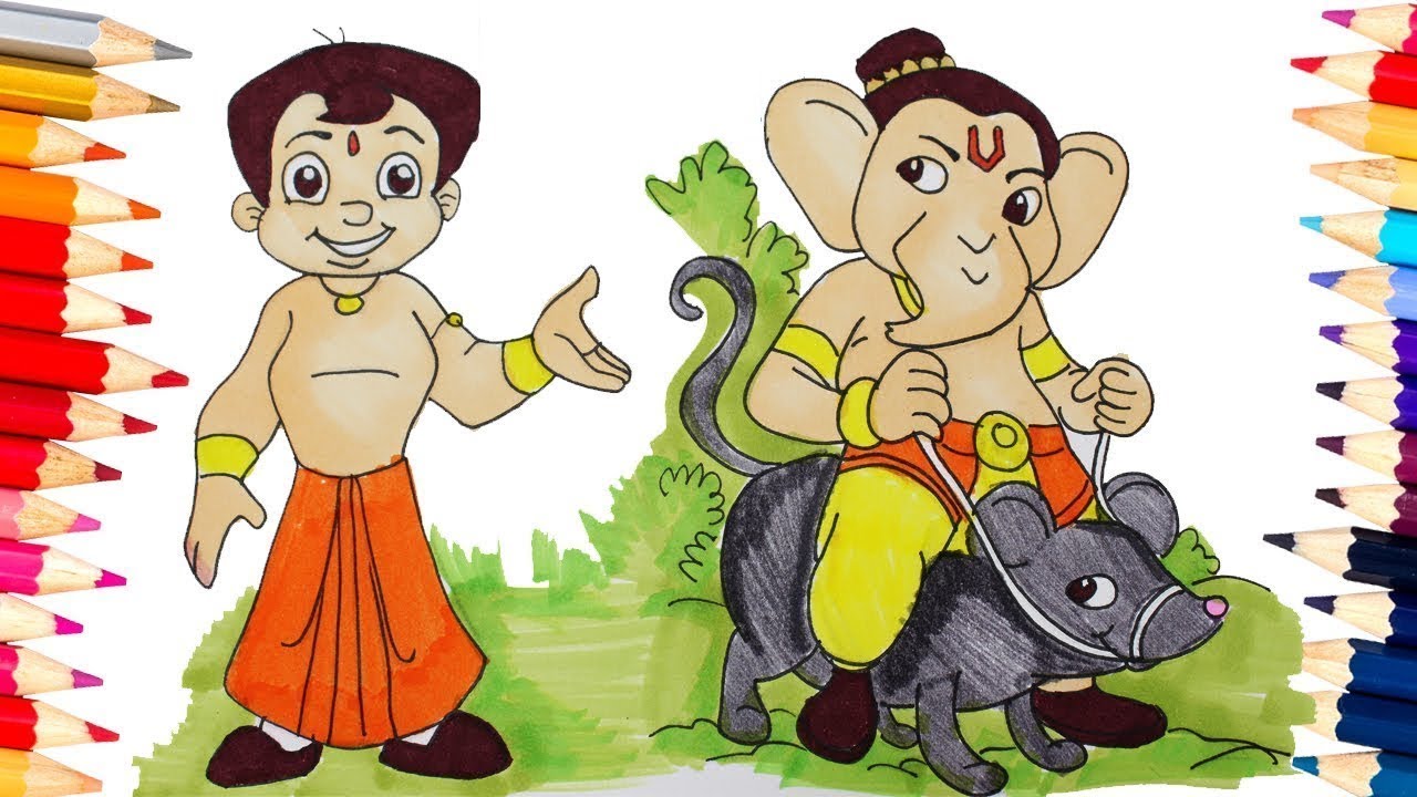 Chhota Bheem Aur Ganesh colouring pages | Bhemm and Ganesh drawing