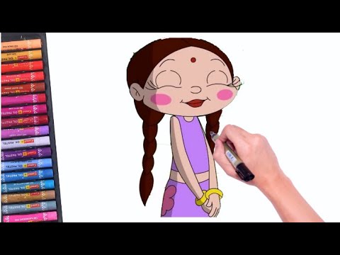 Chhota Bheem Chutki Drawing for kids | Chutki drawing with Oil Pastels
