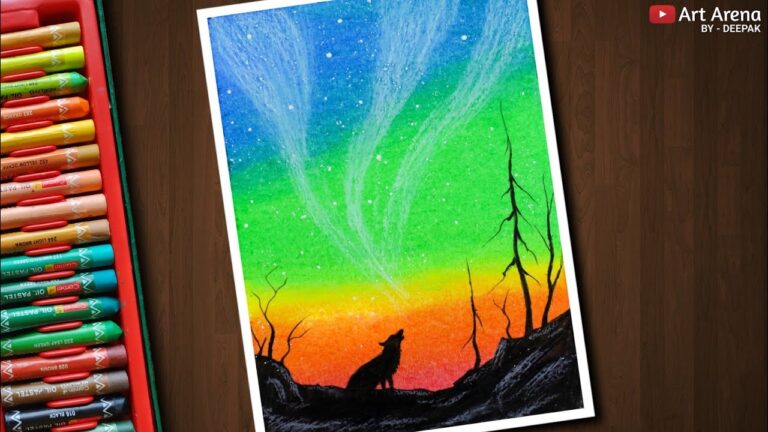 Drawing for Beginners with Oil Pastels - Bright Aurora Night Sky - Step by Step