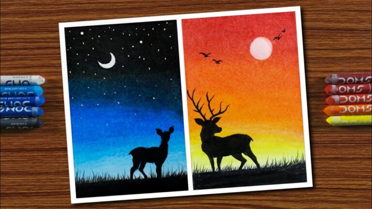 Drawing for Beginners with Oil Pastels - Moonlight and Sunset - Step by Step