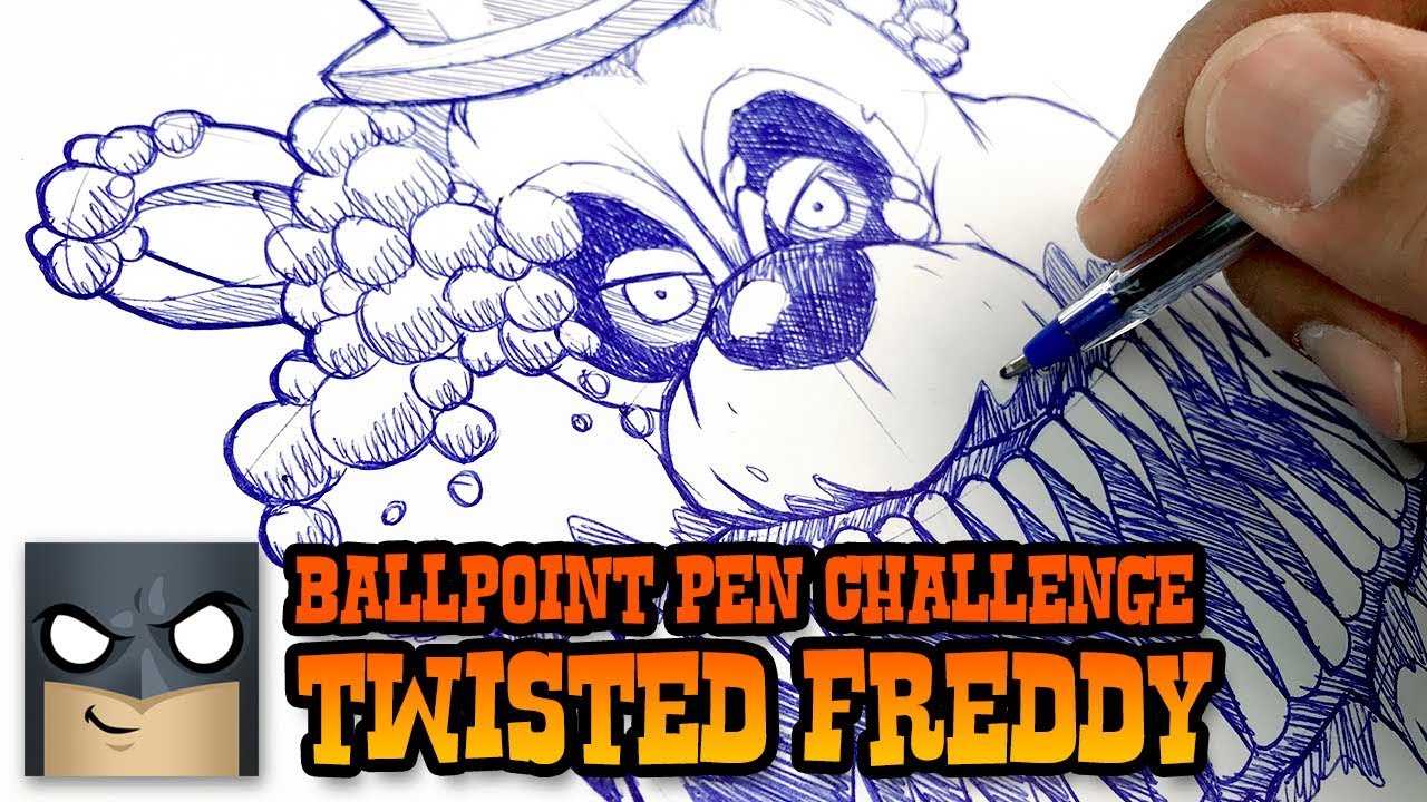 EPIC DRAWING CHALLENGE Twisted Freddy Using a Ballpoint