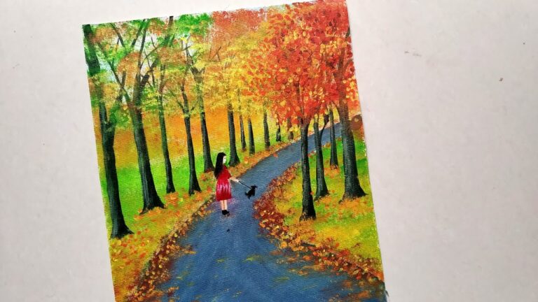 Easy Autumn Landscape Painting Tutorial for Beginners/ Autumn Forest step by step Acrylic Painting/