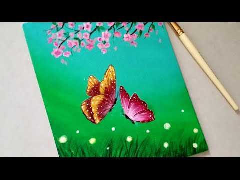 Easy Butterfly Scenery Drawing & Painting tutorial for beginners |Acrylic | Color combine butterfly