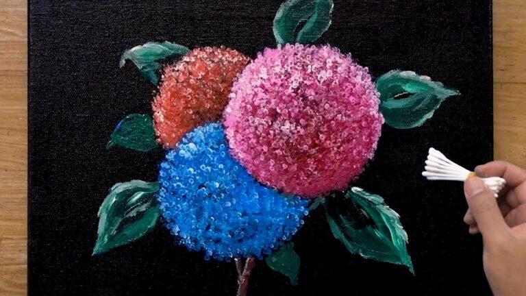 Easy Hydrangea Acrylic Painting / Cotton Swabs Painting Technique #486