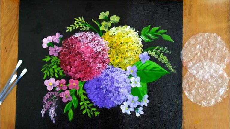 Easy Hydrangea Acrylic Painting Technique with Bubble wrap/Cotton swabs Hydrangea paintin techniques
