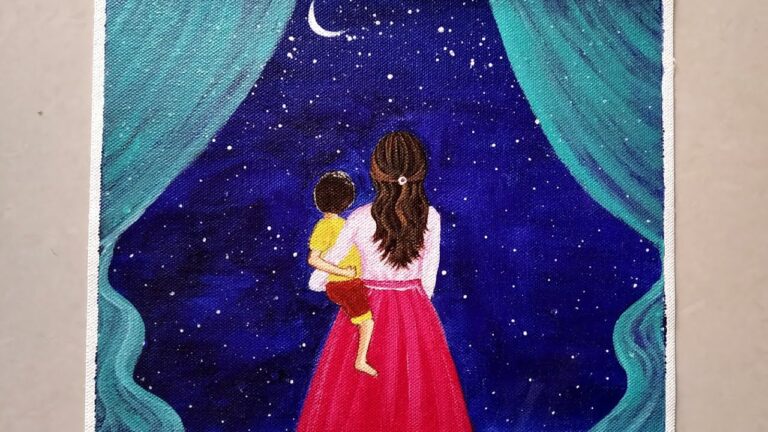 Easy Mother's Day moonlight Drawing for beginners- step by step|| Mother's Love Drawing |