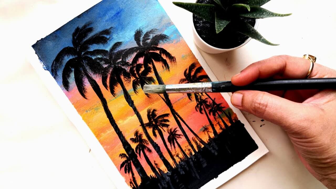 Easy sunset landscape painting for beginnersStep by step acrylic painting