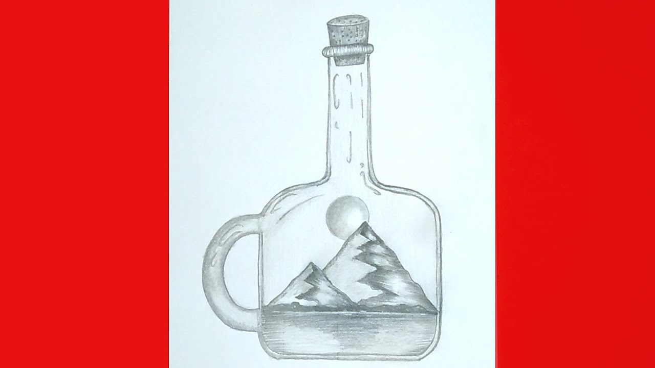 Easy way to draw a nature in a bottle prints for Beginners, step by step, Pencil Sketch