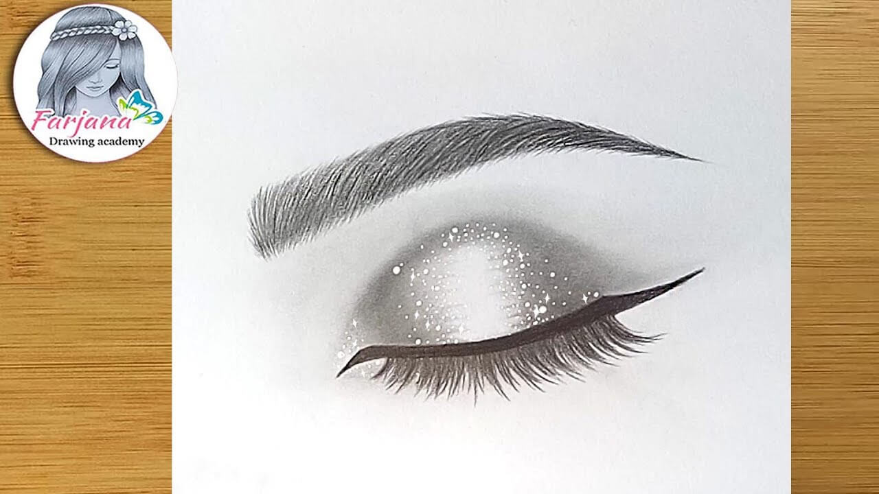 Glittery closed Eye Pencil sketch Tutorial for beginners