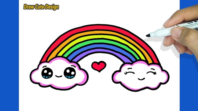 HOW TO DRAW A CUTE RAINBOW AND CLOUDS EASY WITH COLORING