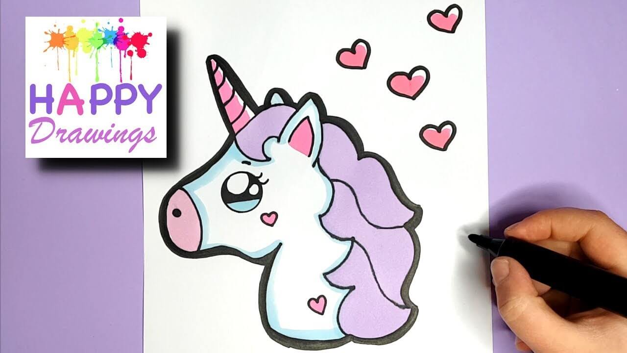 HOW TO DRAW CUTE CARTOON UNICORN EMOJI HAPPY DRAWINGS