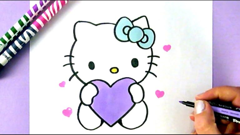 HOW TO DRAW HELLO KITTY WITH LOVE HEARTS EASY
