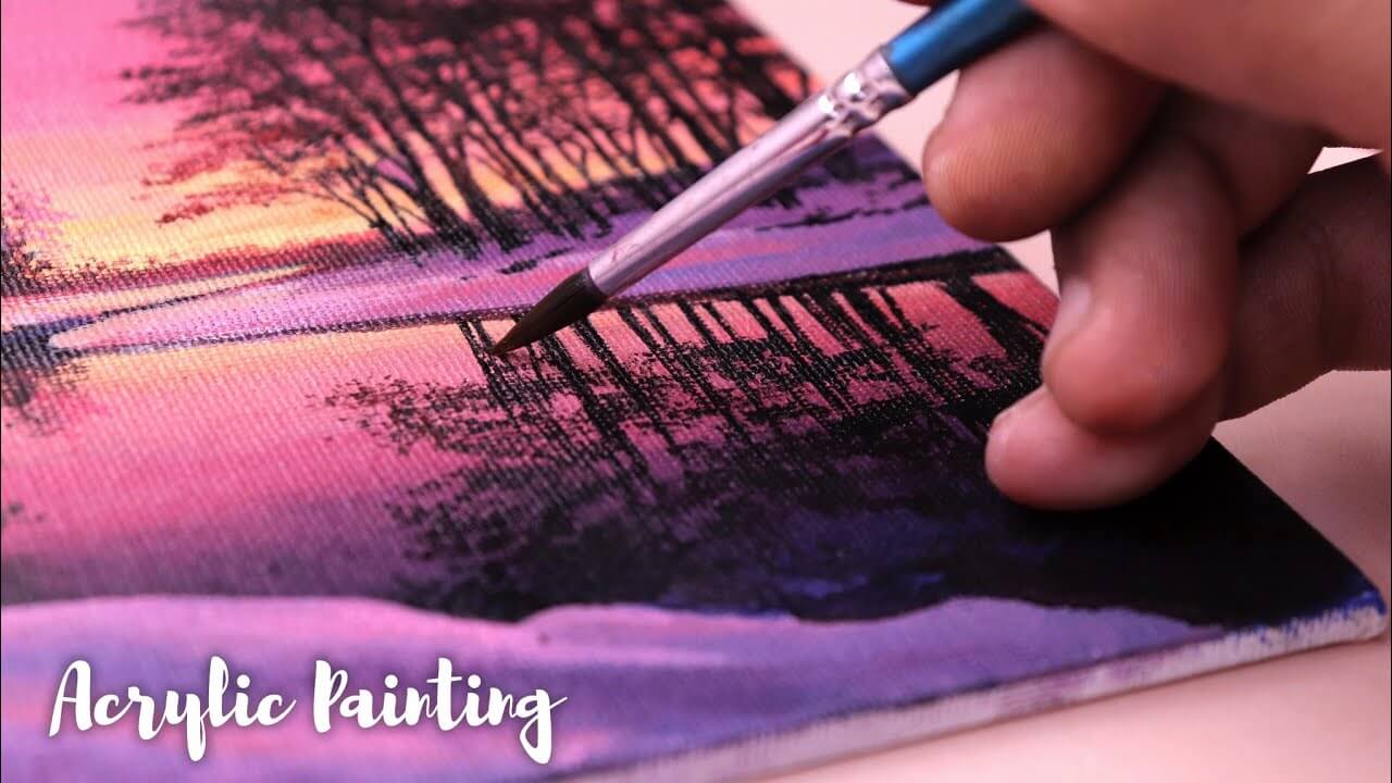 How I painted reflection of trees with Acrylics | Acrylic landscape painting