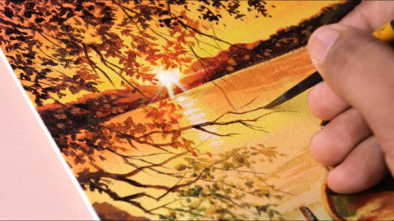 How I painted tree leaves in sunset | Time lapse