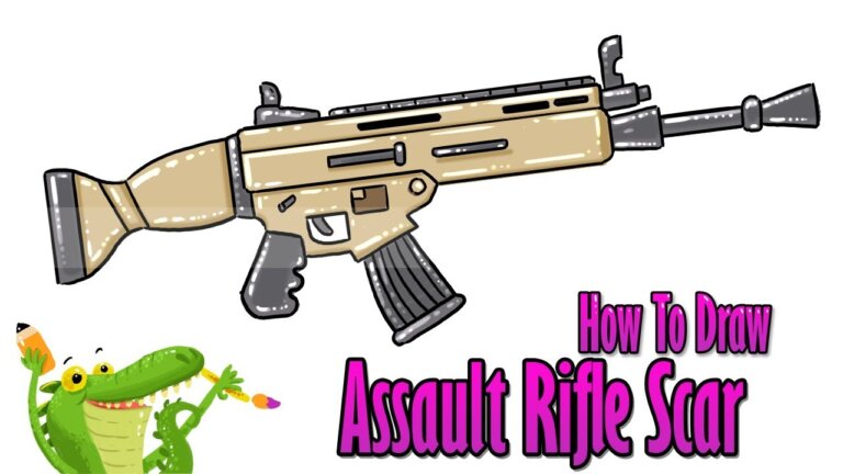 How To Draw and Coloring SCAR FORTNITE easy step by step ~ for kids