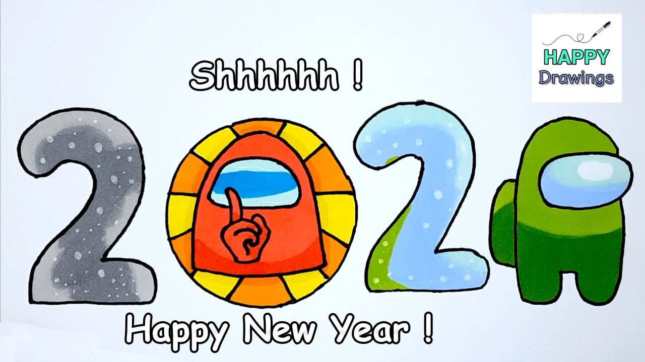 How to Draw Among Us 2021 New Year Happy