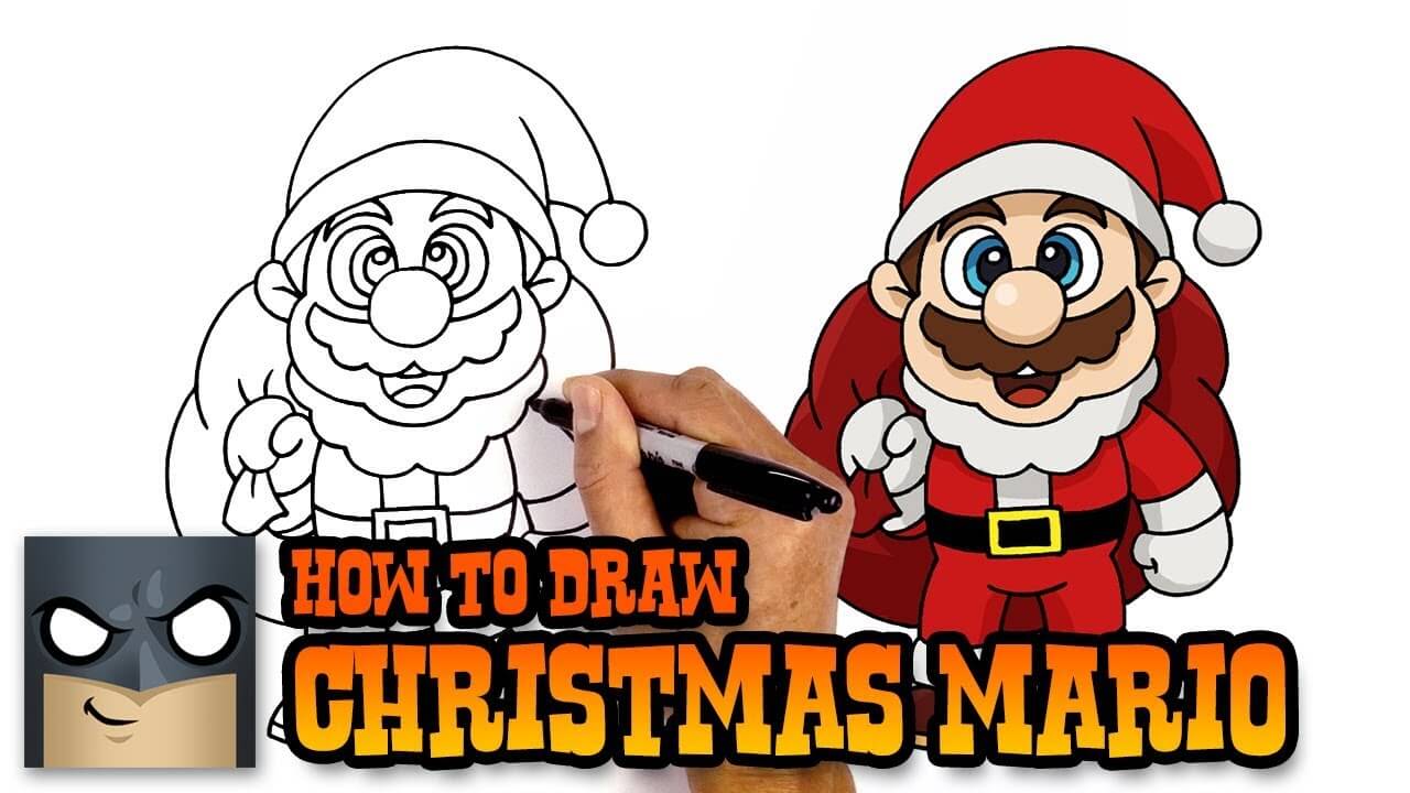 How To Draw Christmas Mario Holiday Step By Step Tutorial