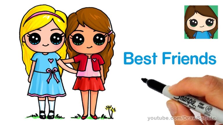How to Draw Two Cute Girls Easy Best Friends