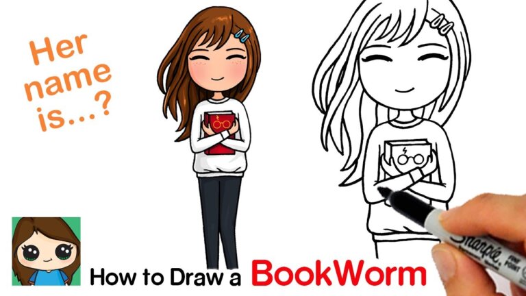 How to Draw a BookWorm Cute Girl Holding a Book