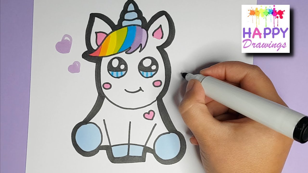 How to Draw a Cute Rainbow Unicorn Happy Drawings