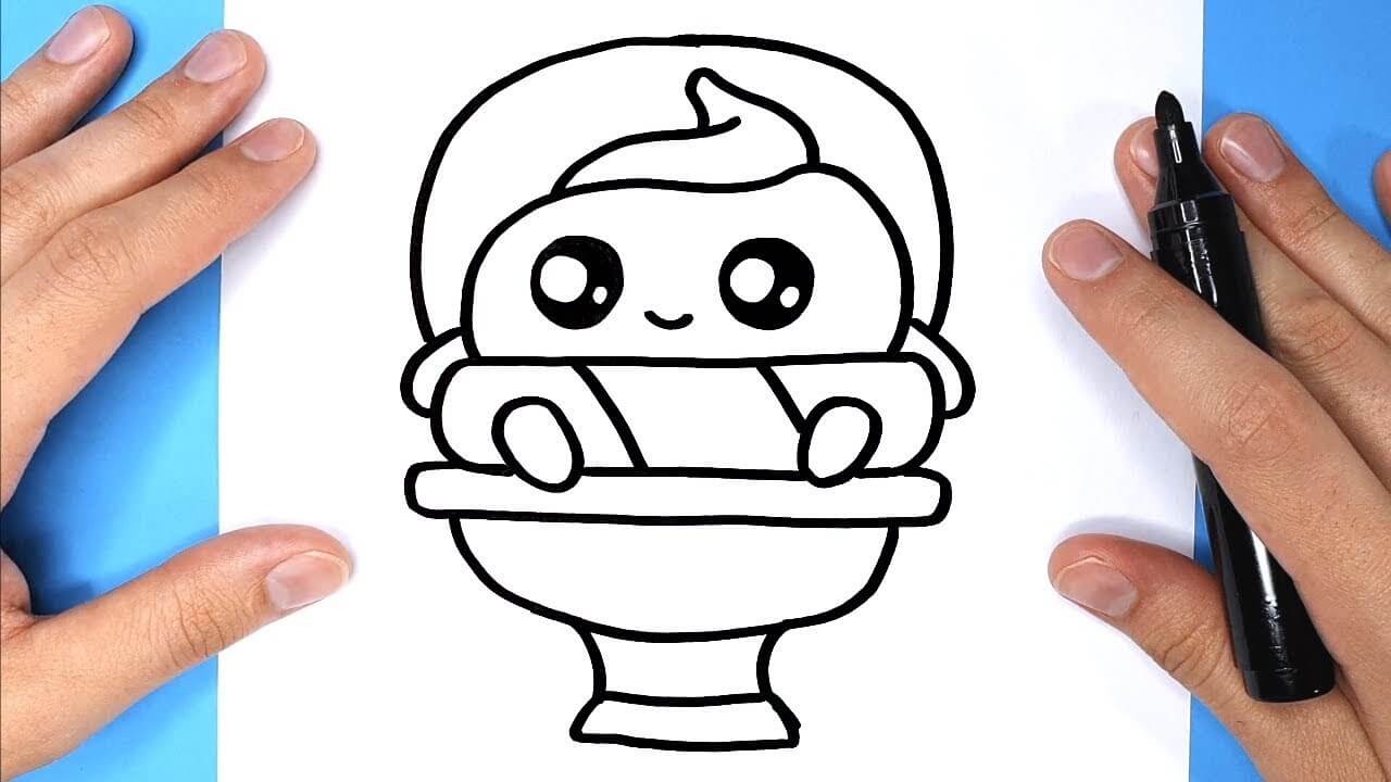 How to Draw a cute Poop Emoji sitting on Toilet