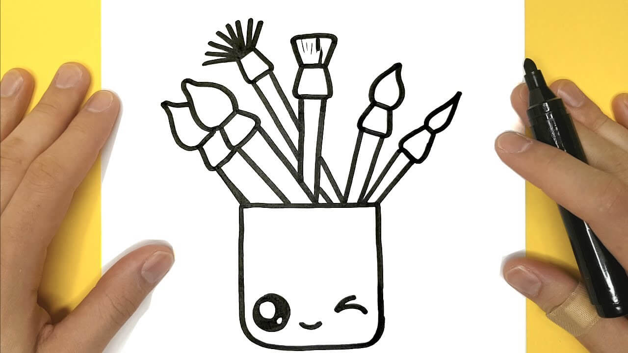 How to Draw a pot of paintbrushes Happy Drawings