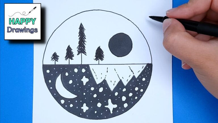 How to Draw a scenery in moonlight for Beginners