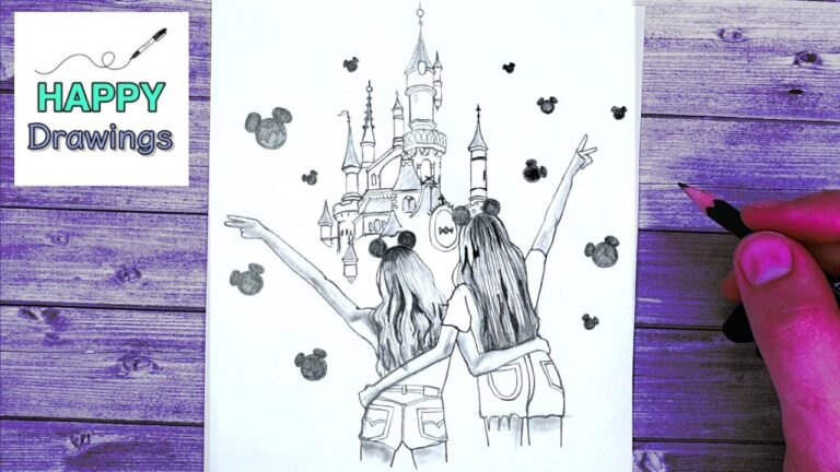 How to Draw two best friends at Disneyland Happy